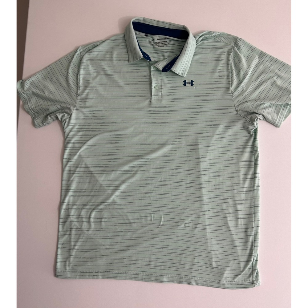 Under Armour Men's Playoff Golf Polo Light Mint Green with Blue Stripes Size XXL
